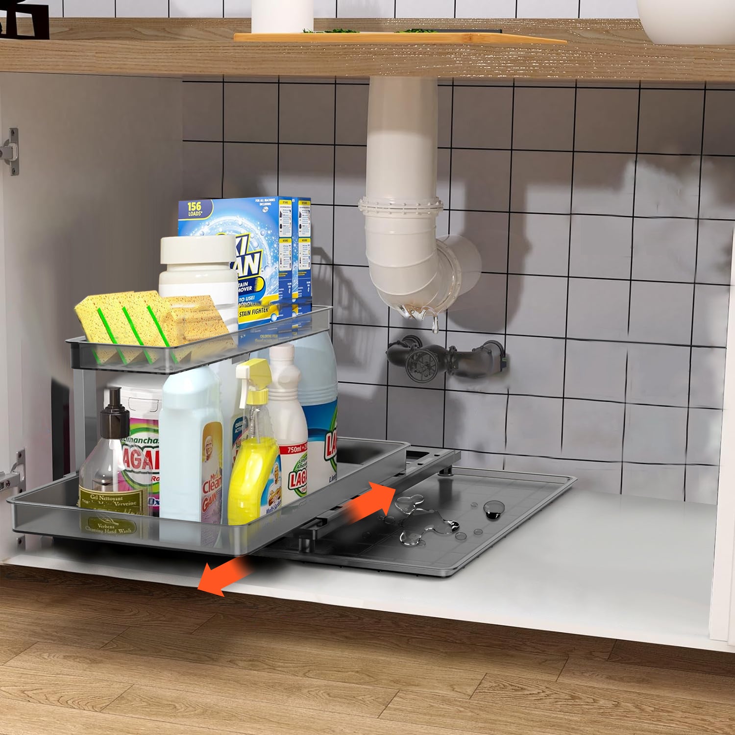 No-Crawl Under-Sink Sliding Drawer Organizer for Easy Access