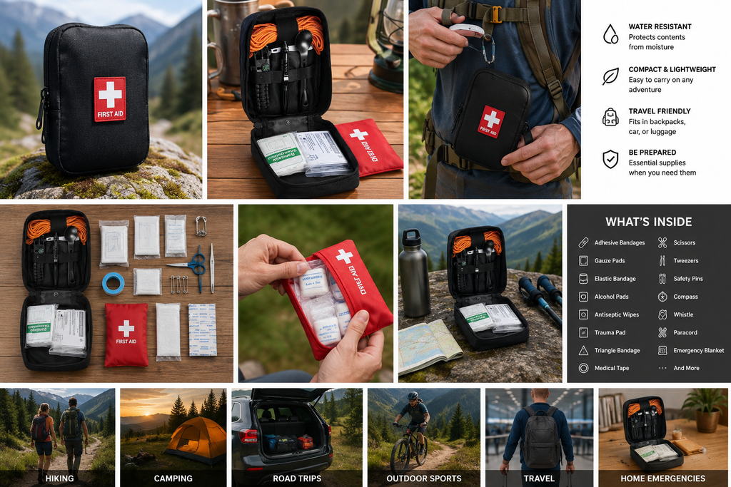 Portable First Aid Kit for Hiking, Camping & Travel — Emergency Survival Pack