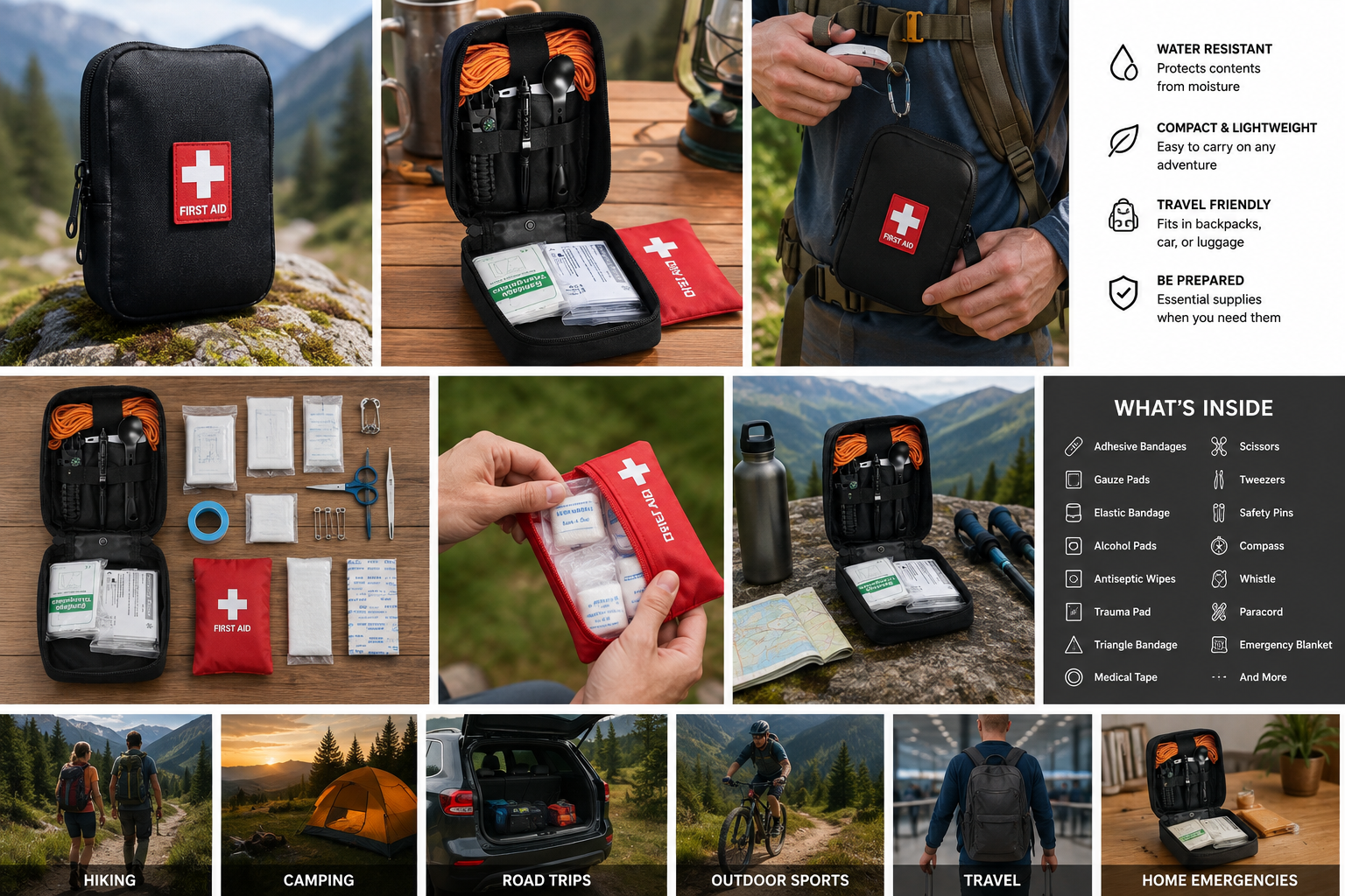 Portable First Aid Kit for Hiking, Camping & Travel — Emergency Survival Pack